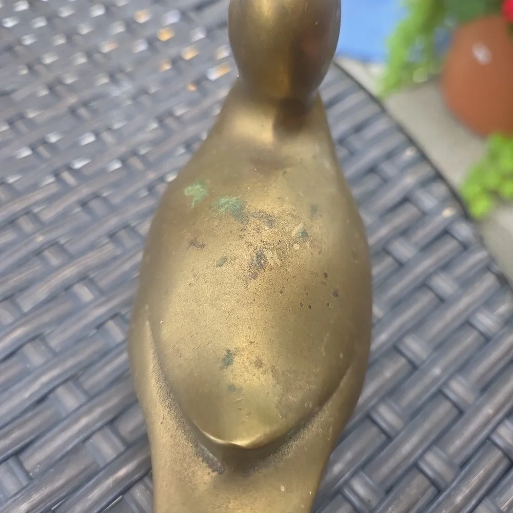 Vintage Solid Brass Duck Green Patina Tarnish Easter Cottage Cabin Core